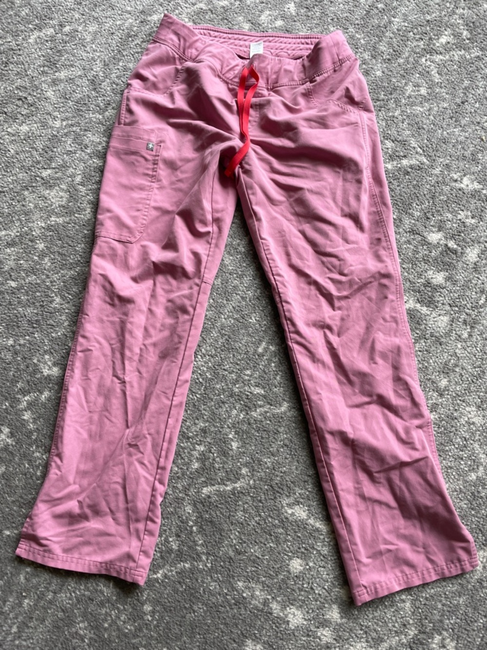Figs Women's Pink Boot Cut Scrub Pants with Red Drawstring